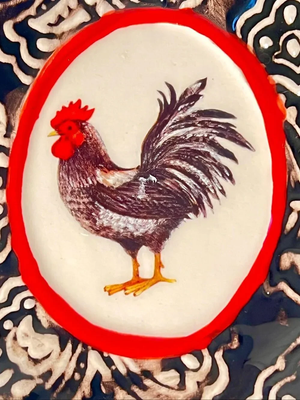 Retro Cracker Barrel Rooster Spoon Rest Chicken Decor Black Red